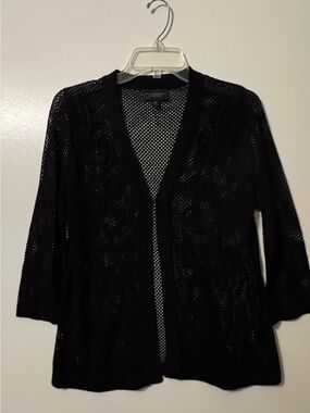 Investments Open-Knit Black Crewneck Sweater
